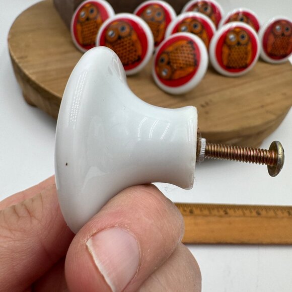 Owl vintage draw pulls knobs porcelain ceramic red orange black set of 13 made i - Picture 8 of 13